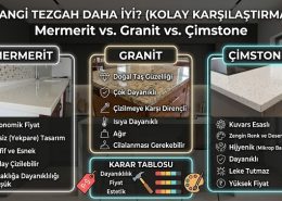 Mutfak tezgahım mermerit mi granit mi çimstone mu olsa daha iyi olur?