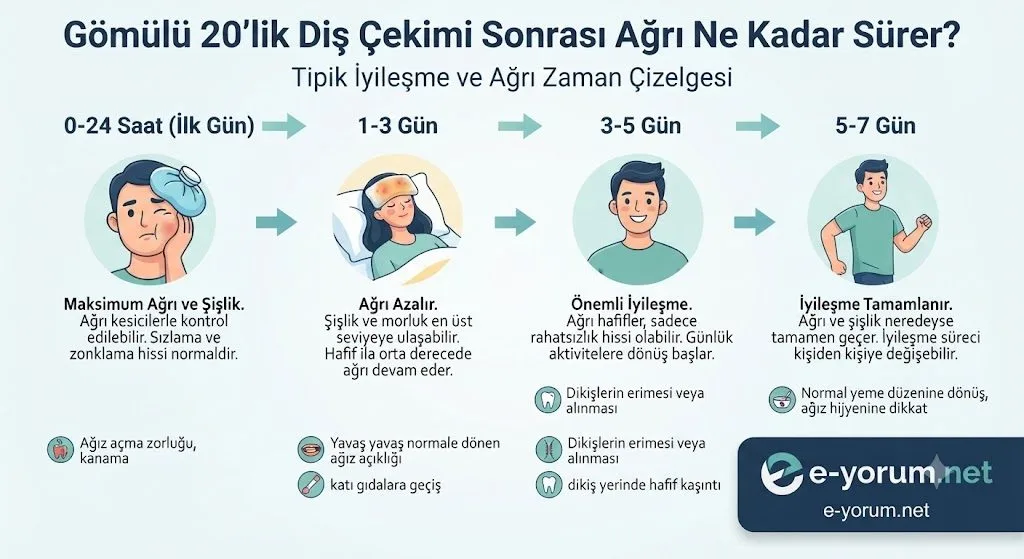Gömülü 20'lik diş çekimi sonrası ağrı ne kadar sürer tahminen?